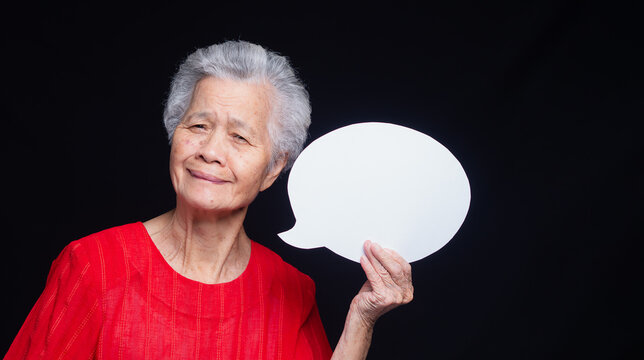 Woman Holding Speech Bubble for Health Communication