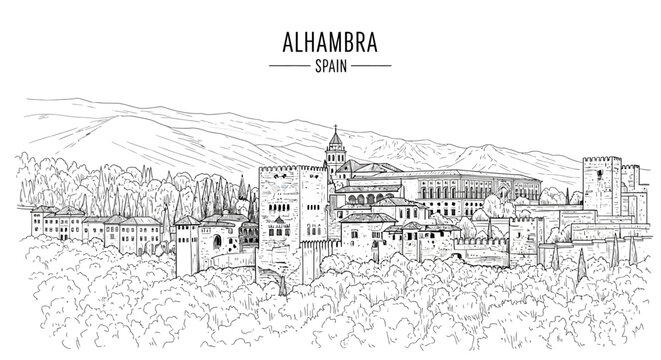 Alhambra palace complex in Granada Spain.