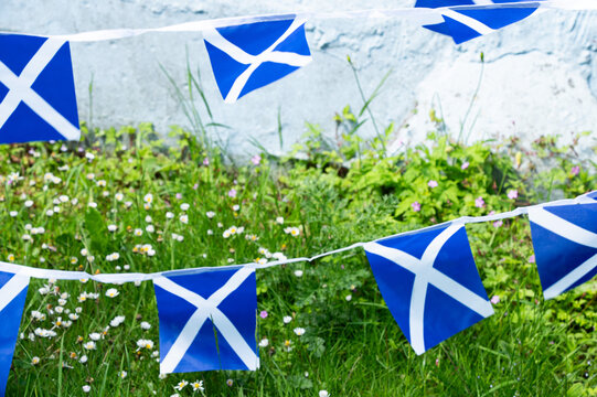Traditional Scottish flag bunting displayed outdoors d