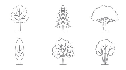 Set of six different outline trees, isolated on white background © emal