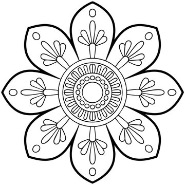 Floral Mandala Design With Six Pointed Petals and Detailed Geometric Center Pattern Isolated on a Transparent or White Background