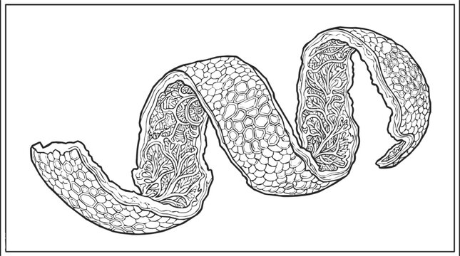 Detailed coloring page with zentangle pattern on a spiral peel, featuring intricate line art and decorative floral designs for stress relief