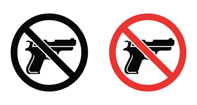 No Weapon icon of guns and no guns prohibition symbols, firearm restriction warning sign for public safety control and violence prevention awareness display, vector design
