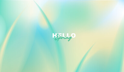Hello spring greeting card vector background with abstract minimal soft green fluid gradient blur, organic wave and bokeh light for seasonal fresh nature banner, poster and wallpaper design. © TripleP Studio