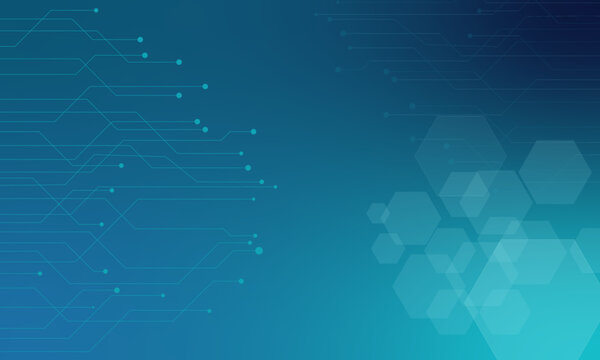 Abstract Technology Background with Digital Circuit Lines and Hexagon Network Grid Blue Futuristic Vector
