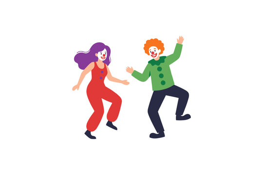 Clowns dancing and performing vector illustration on white
