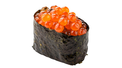 Traditional Japanese gunkan sushi maki with red salmon caviar seaweed isolated on transparent background © Pavel
