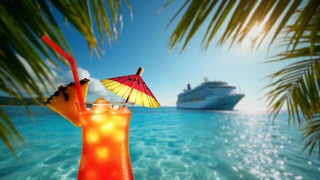 Luxury Cruise Vacation with Tropical Cocktail and Ocean View