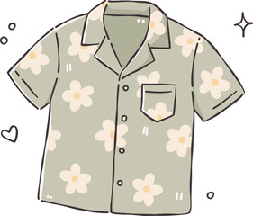 Cute Hawaiian Aloha Shirt Hand Drawn Vector Clipart: Summer Beach Element, Tropical Doodle Illustration, Kawaii Pastel Holiday Icon Asset for Scrapbooking Card Design © Manutsanun