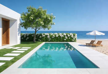 Fototapeta premium Luxury beachfront property with swimming pool and ocean view