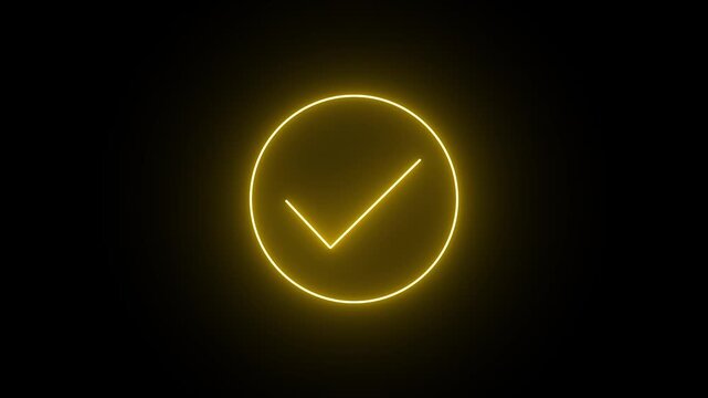 glowing neon check mark icon animation. checkmark inside a circle animated