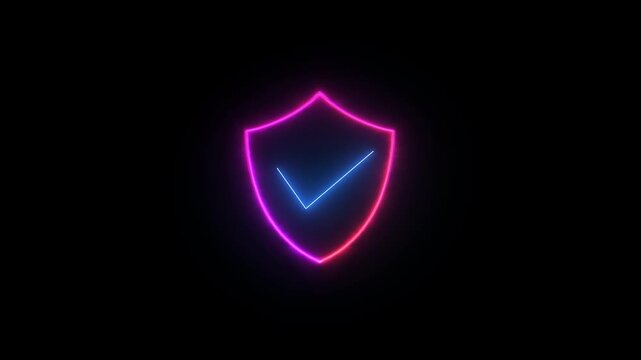 glowing neon check mark icon animation. Success, correct or right choice icon animation