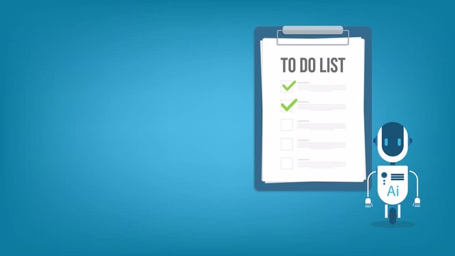 Robot with artificial intelligence and to do list. Successful execution of business tasks at the office.