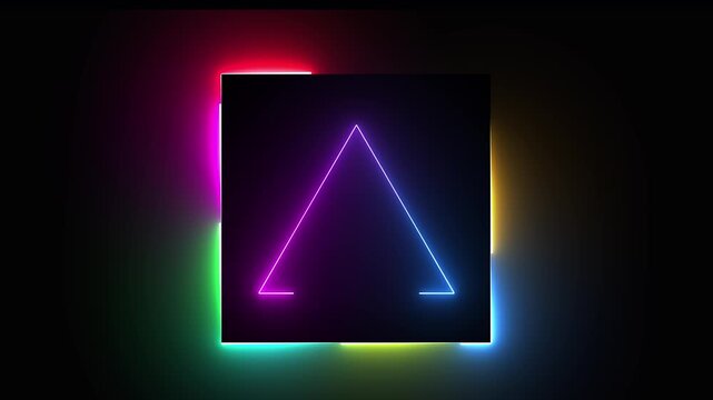 glowing neon rectangle and triangle animation in black background