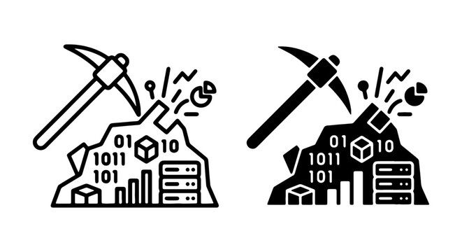 Data Mining Icons, Blockchain Technology, Digital Assets, Cryptocurrency Mining, Analytics