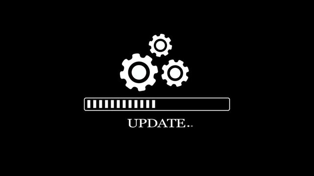 System update and processing bar icon isolated . Updating bar icon and updating software,on a black backgraund,4k video animation.