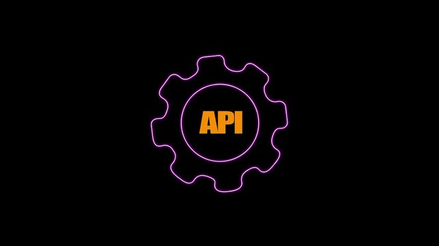 API technology line icon isolated , API gear icon on a browser window, application programming interface icon animation .Gears with api icon isolated .api glyph icon animation.on a black backgraund .