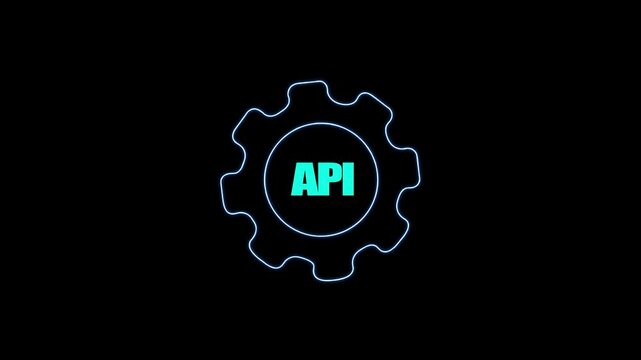 API technology line icon isolated , API gear icon on a browser window, application programming interface icon animation .Gears with api icon isolated .api glyph icon animation.on a black backgraund .