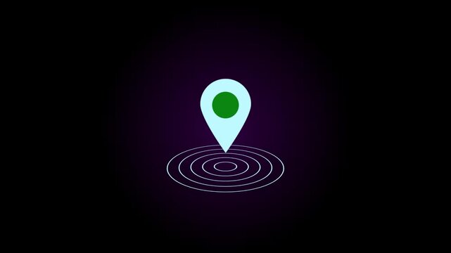 GPS location pointer animated with radio wave, location map pointer with pin icon and location animation in gradient color background