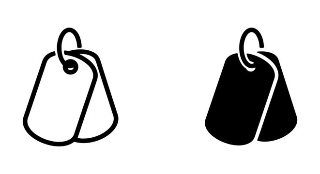 Two Dog Tag Icons, Military Identification Tags, Simple Vector Symbols