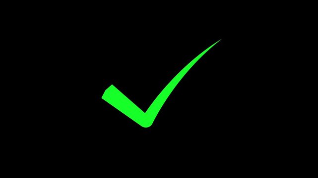 Green check mark on black background. Check mark symbol