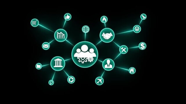 Digital transformation management concept on the transparent background. New technology big data and business process strategy. Motion graphics of AI technology concept. HD video animation.