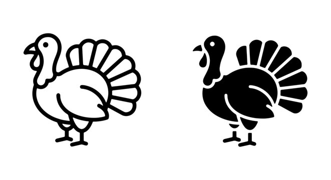 Turkey Icons, Thanksgiving Bird Vector Art, Outline and Silhouette Graphics for Holiday Design