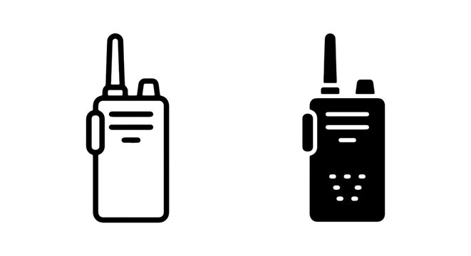 Walkie Talkie Icons, Two-Way Radio Vector Set, Portable Communication Devices, Black and White Graphics