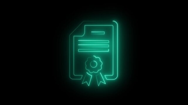 Glowing neon patent icon isolated on black background.4k Video motion graphic animation