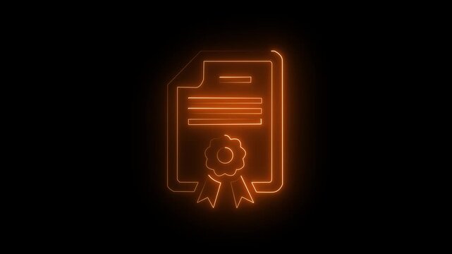 Glowing neon patent icon isolated on black background.4k Video motion graphic animation