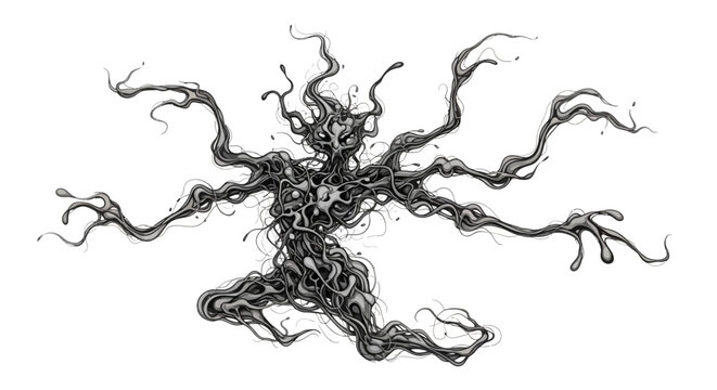 Abstract entangled dark entity with multiple limbs and a menacing presence.