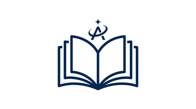 Minimalist education logo icon featuring an open book and a compass.