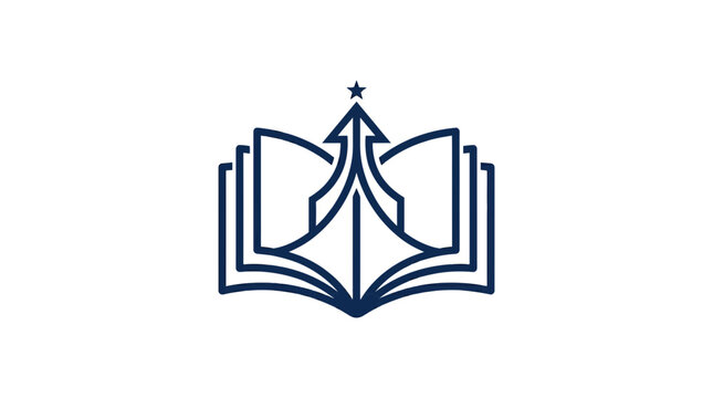 Minimalist vector logo of an open book with a rising arrow and star symbol.