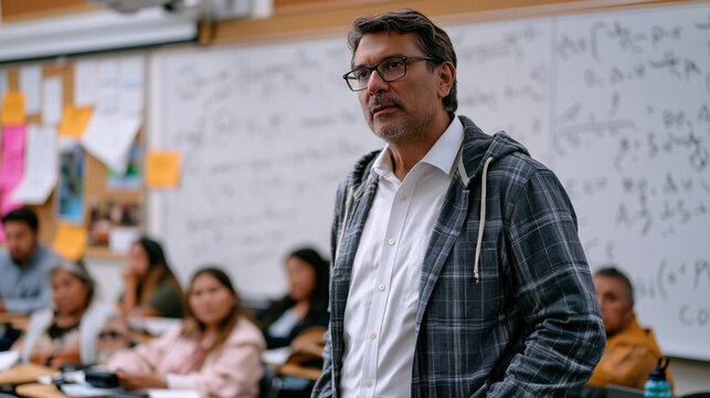 University linguistics professor stands at a whiteboard covered in phonetic symbols before a small passionate class of Indigenous language learners, community elders seated at the front as co-teache