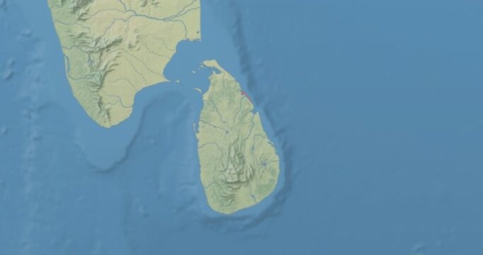 Sri Lanka on Globe. Zoom into the country with Earth spinning on dark background. Physical world map with Sri Lanka and label on it. Country view animation.