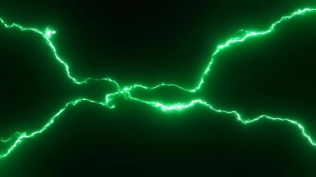 Animation of green neon electric lightning bolts striking across a dark green background