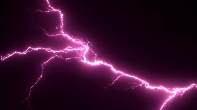 Animation of bright pink neon lightning bolts striking across a dark background