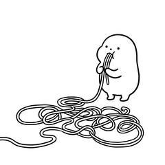Obraz premium A lovable character eating spaghetti, depicting the joy of culinary experiences and the simple pleasure of food, while promoting the themes of comfort and satisfaction.