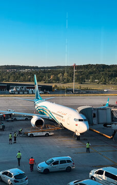 Zurich, Switzerland - May 29, 2025: Busy day at Zurich Airport with an aircraft preparing for passenger boarding