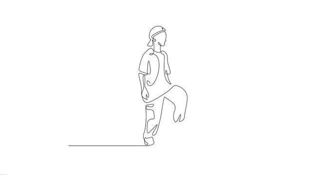 Skater boy riding skateboard continuous line art animation.