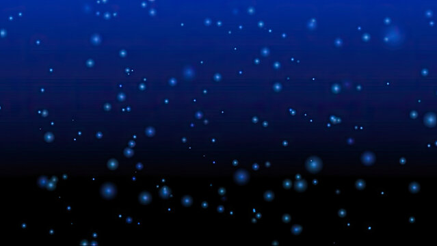 Abstract blue motion snow background. Glowing bokeh neon particles pulse across the screen.
