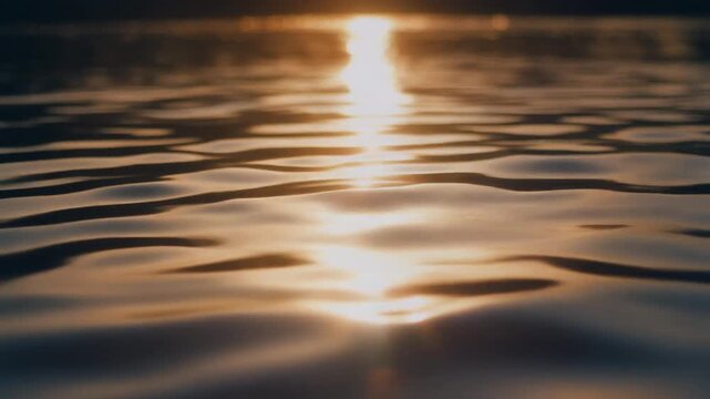 Abstract Cinematic Extreme Close-Up of River Surface in Midsummer with Intense Sunlight Creating Dazzling Reflections