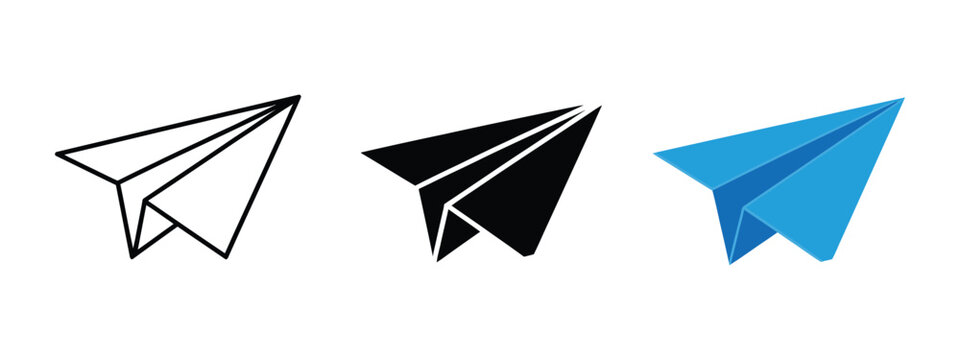 Paper plane icon send message button blue paper plane logo email letter or telegram communication for chat app interface and delivery messaging system, vector design