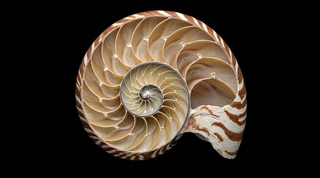 nautilus shell on black background