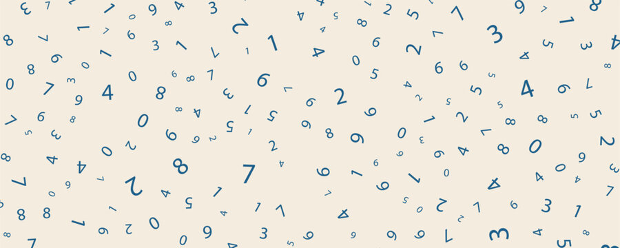 Abstract Cream Background with Randomly Scattered Blue Numbers and Digits Pattern