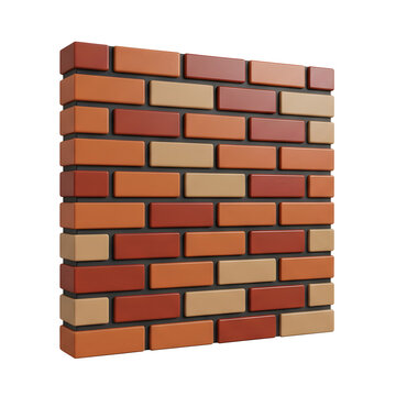 3D render of a brick wall with orange, red, and tan bricks