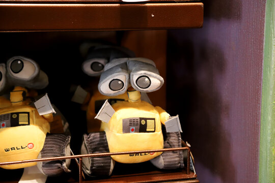 
Wall-E plush toy for sale in gift shops. Toy robot