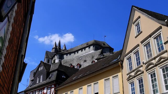 historic city of diez on the german lahn river 4k video