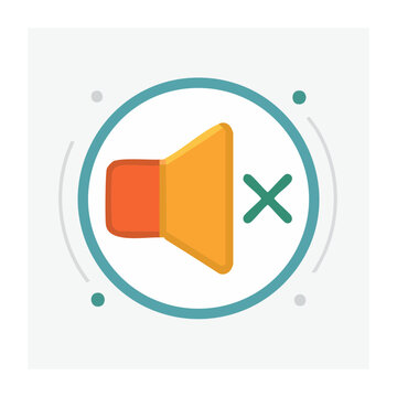 Mute speaker icon with cross symbol in flat design