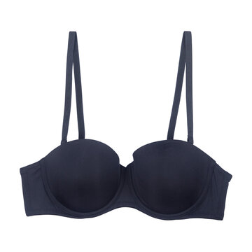 Navy blue strapless balconette bra Isolated On Transparent Background PNG